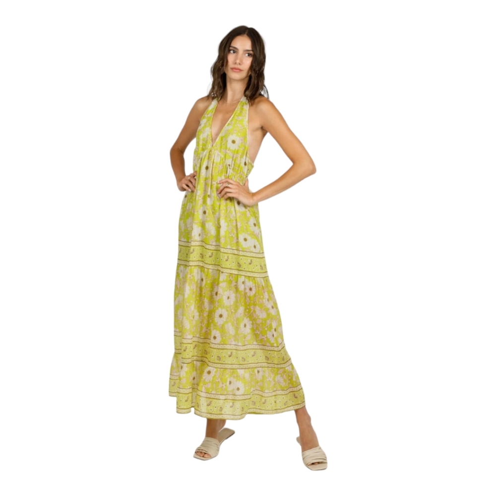 Band Of The Free Keahi Lime Halter Maxi Dress